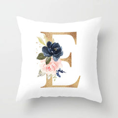 Floral Monogram Throw Pillow,  Navy Blue Blush Pink Gold Watercolor Flowers Nursery Pillow  Girl Bedroom Room Decor Cushion   P315