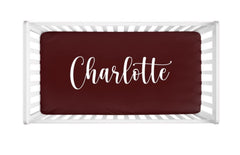 Personalized Baby Crib Sheet, Burgundy Red Name  Cover, Baby Shower Gift  C180