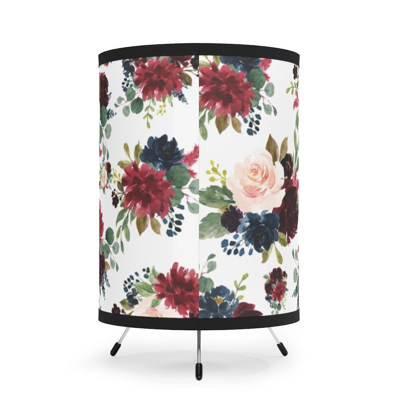 Floral Tripod Table Lamp, Burgundy Red Blush Pink Gild Navy Blue Maroon Watercolor Flowers Table Lamp Nursery Decor Girl Bedroom Decor