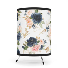 Floral Tripod Table Lamp, Navy Blue Blush Pink Gold Watercolor Flowers Nursery Decor Girl Bedroom Decor Living Room Table Lamp