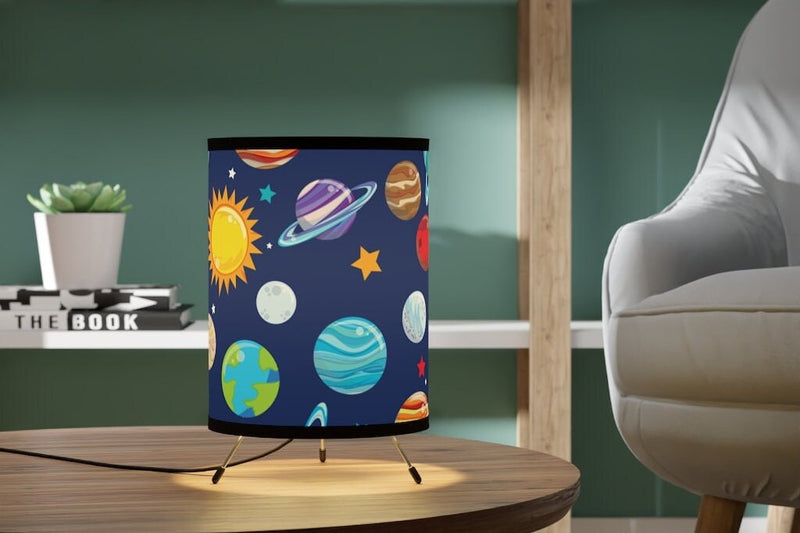 Space Planets Kids Table Lamp, Outerspace Nursery Lamp Bedroom Decor Tripod Lamp Baby Shower Gift