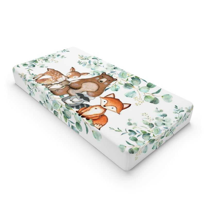 Woodland Animals  Changing Pad Cover Watercolor Eucalyptus Greenery Shower Gift Nursery Bedding  C107