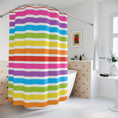 Rainbow Stripes Kids Shower Curtains, Colorful Girl Boy Siblings Brother Sister Bathroom Curtain, Bathroom Decor Bath Mat P133