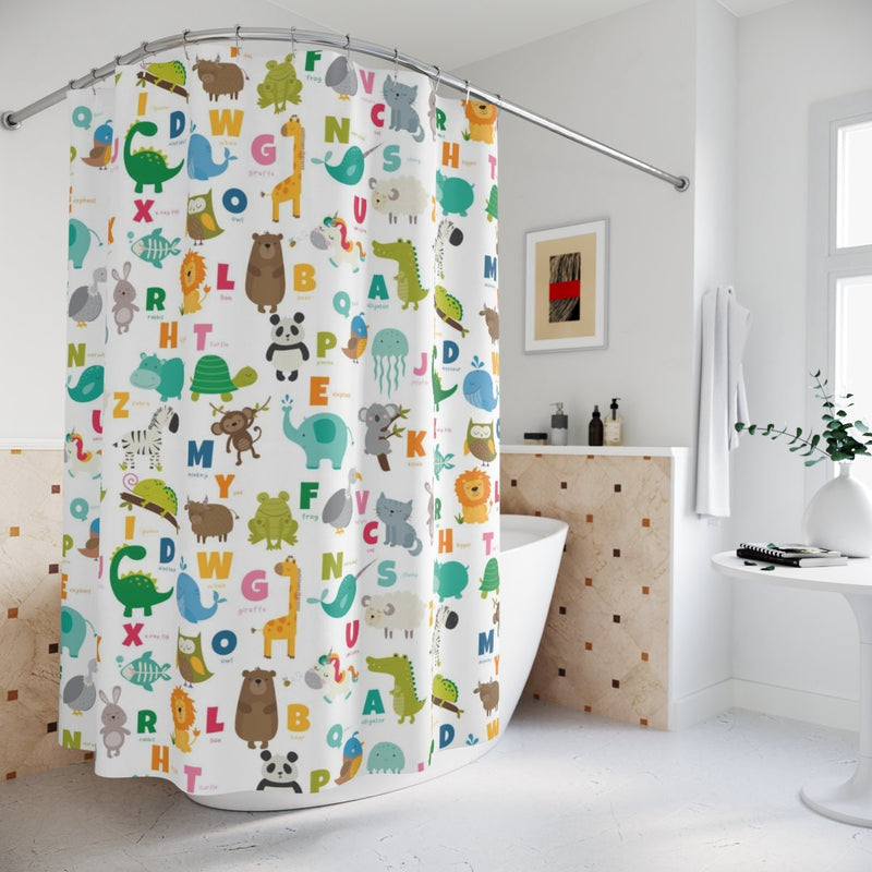 Animals Alphabet Kids Shower Curtain Bath Mat Bathroom Baby Girl Boy ABC Bathroom Decor Safari Jungle Brother Sister Siblings Bathroom P132