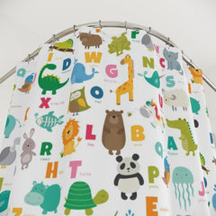 Animals Alphabet Kids Shower Curtain Bath Mat Bathroom Baby Girl Boy ABC Bathroom Decor Safari Jungle Brother Sister Siblings Bathroom P132