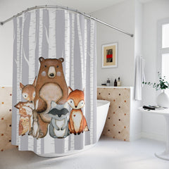 Woodland Animals Kids Shower Curtain, Woodland Forest Bath Mat Bathroom Girl Boy  Baby Bathroom Decor Siblings Brother Sister S150