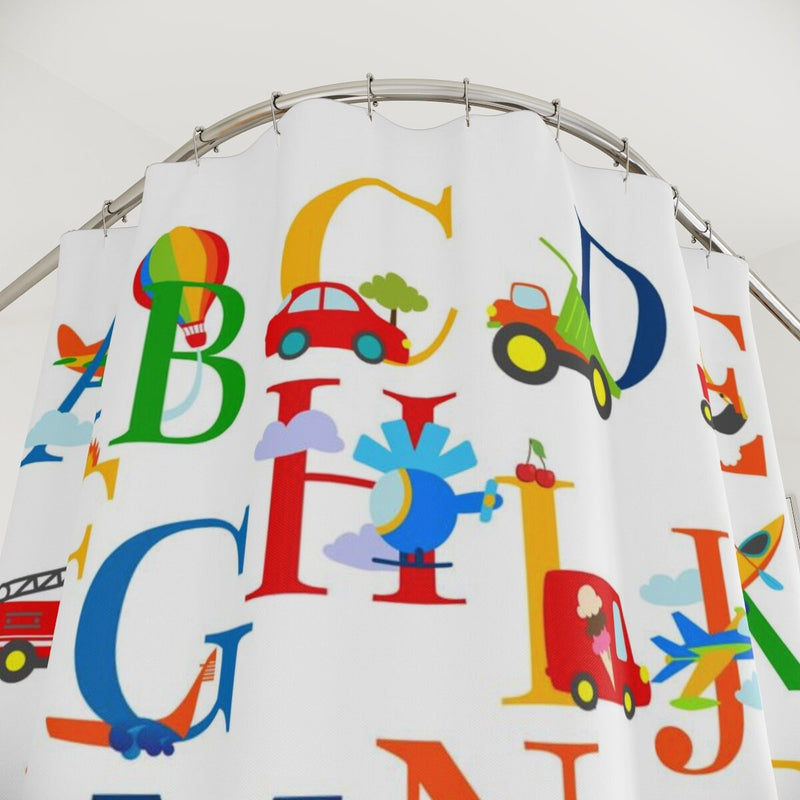 Transportation Alphabet Kids Shower Curtain Numbers Bath Mat Kids Girl Boy ABC Construction Bathroom Decor Siblings Brother Sister S142