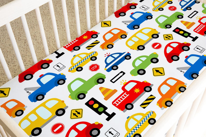 Transportation Baby Crib Sheet, Changing Pad Cover, Cars Trucks Traffic Crib Sheet, Boy Baby Shower Gift Nursery  C183