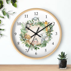 Safari Animals  Nursery Wall Clock, Jungle Animals Girl Boy Bedroom Decor, Zoo Animals  Elephant Monkey Giraffe Zebra Lion Hippo T145