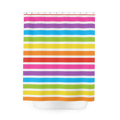 Rainbow Stripes Kids Shower Curtains, Colorful Girl Boy Siblings Brother Sister Bathroom Curtain, Bathroom Decor Bath Mat P133