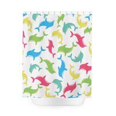 Dolphins Kids Shower Curtains, Sea Animals Fish Girl Boy Siblings Bathroom Curtain Bath Mat P130