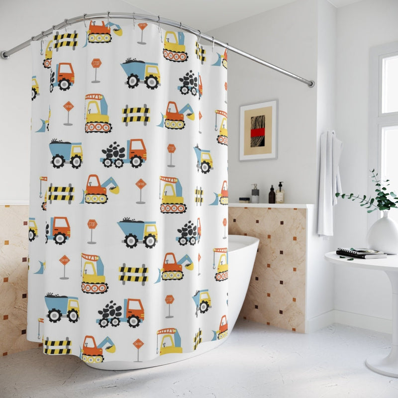 Construction kids Shower Curtain Bath Mat Kids Bathroom Girl Boy Transportation Trucks Bathroom Decor Siblings Brother Sister S198