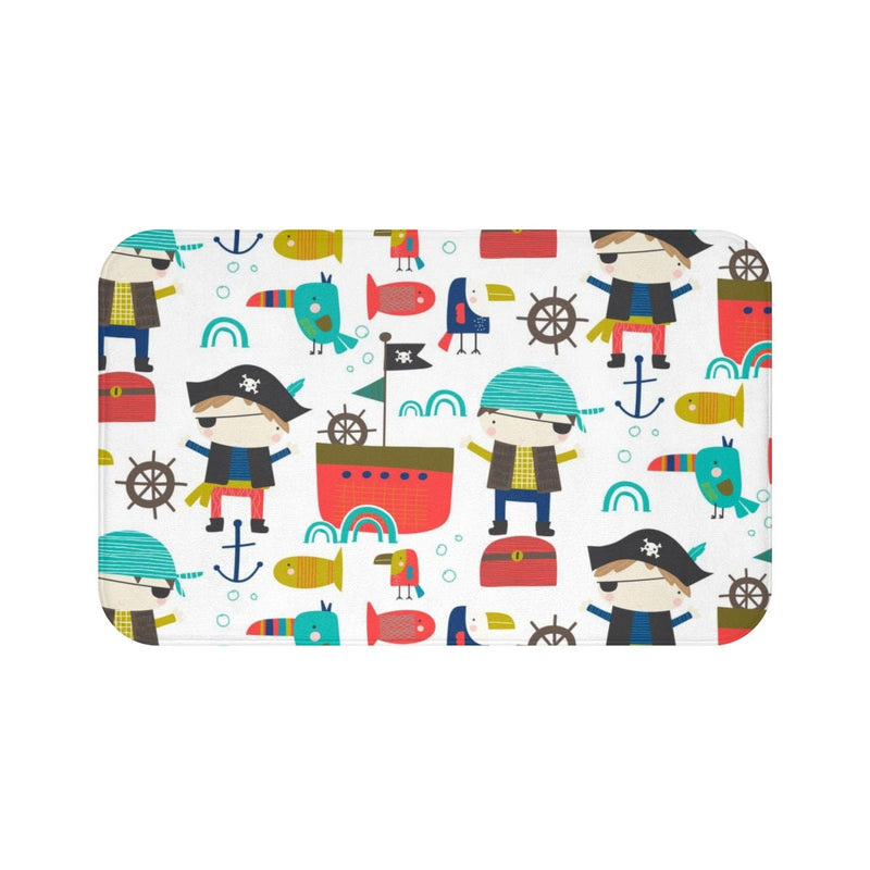 Pirates Kids Shower Curtain, Pirate Ship Treasure Parot  Shower Bathroom  Bath Mat Brothers Siblings Bathroom S200