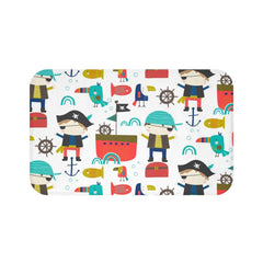 Pirates Kids Shower Curtain, Pirate Ship Treasure Parot  Shower Bathroom  Bath Mat Brothers Siblings Bathroom S200