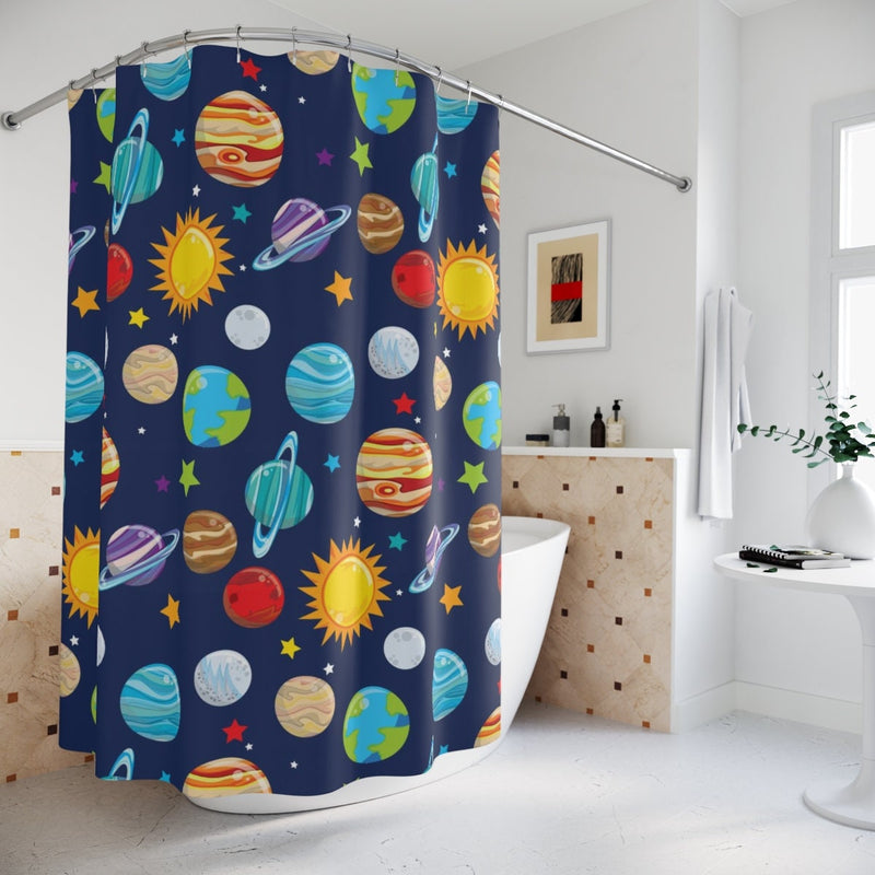 Space Kids Shower Curtain Solar System Outerspace Planets Theme Kids Boy Bathroom Decor Bath Mat S169