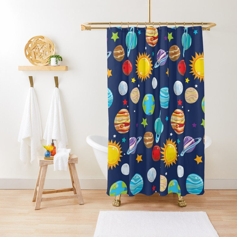 Space Kids Shower Curtain Solar System Outerspace Planets Theme Kids Boy Bathroom Decor Bath Mat S169