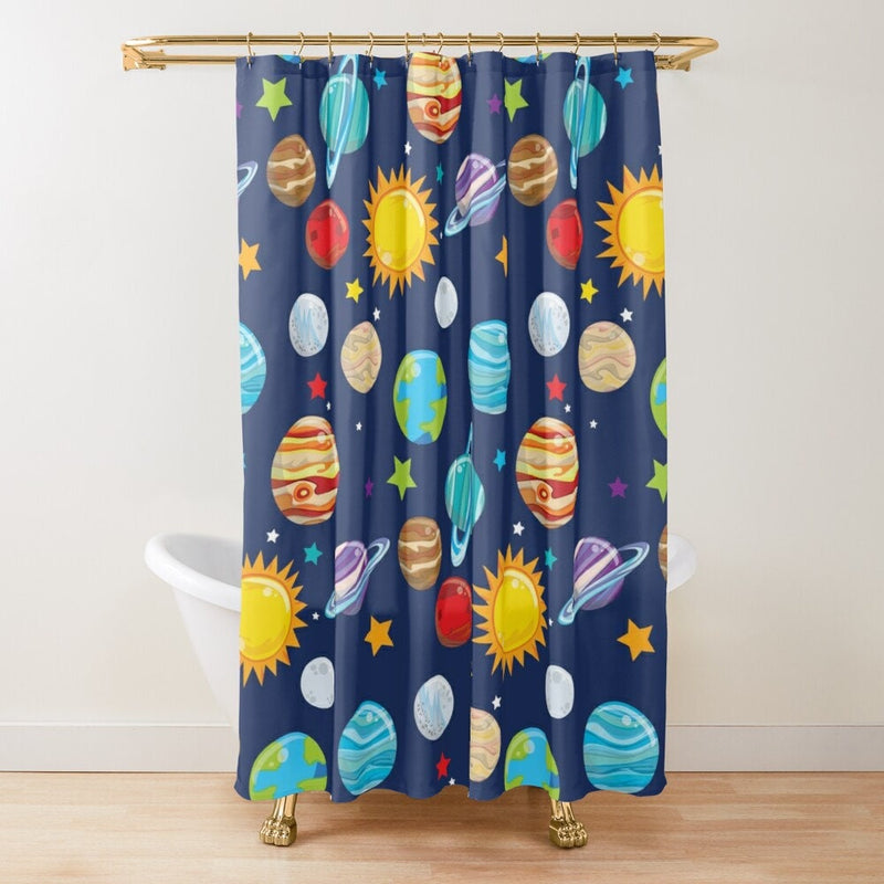 Space Kids Shower Curtain Solar System Outerspace Planets Theme Kids Boy Bathroom Decor Bath Mat S169