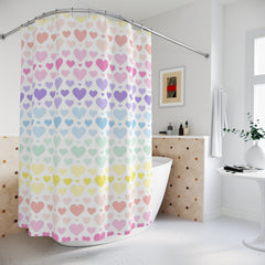 Rainbow Hearts Kids Shower Curtain Pastel Purple Pink Teal Blue Yellow Green Baby Girl Bathroom Decor Bath Mat S164