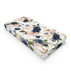 Floral Baby Changing Pad Cover,  Navy Blue  Blush Pink Watercolor Flowers  Baby Shower Gift  C172