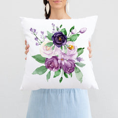 Purple Floral Throw Pillow, Lavender Purple Lilav Watercolor Flowers Nursery Pillow Bedroom Room Decor Cushion   P322