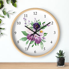 Floral Wall Clock, Purple Lavender Violet Lilac Watercolor Flowers Roses Nursery Wall Clock, Girl Bedroom Wall Decor 146