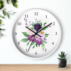 Floral Wall Clock, Purple Lavender Violet Lilac Watercolor Flowers Roses Nursery Wall Clock, Girl Bedroom Wall Decor 146