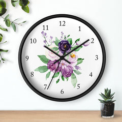 Floral Wall Clock, Purple Lavender Violet Lilac Watercolor Flowers Roses Nursery Wall Clock, Girl Bedroom Wall Decor 146