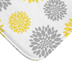 Yellow Gray Dahlia Floral Shower Curtain, Bath Mat