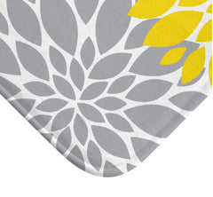 Yellow Gray Dahlia Floral Shower Curtain, Bath Mat