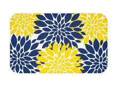 Yellow Navy Blue Dahlia Floral Shower Curtain, Bath Mat