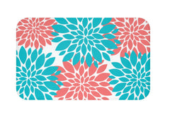 Coral Teal Dahlia Floral Shower Curtain, Bath Mat