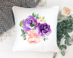 Pink Purple Floral Throw Pillow, Lavender Lilac Watercolor Flowers P103