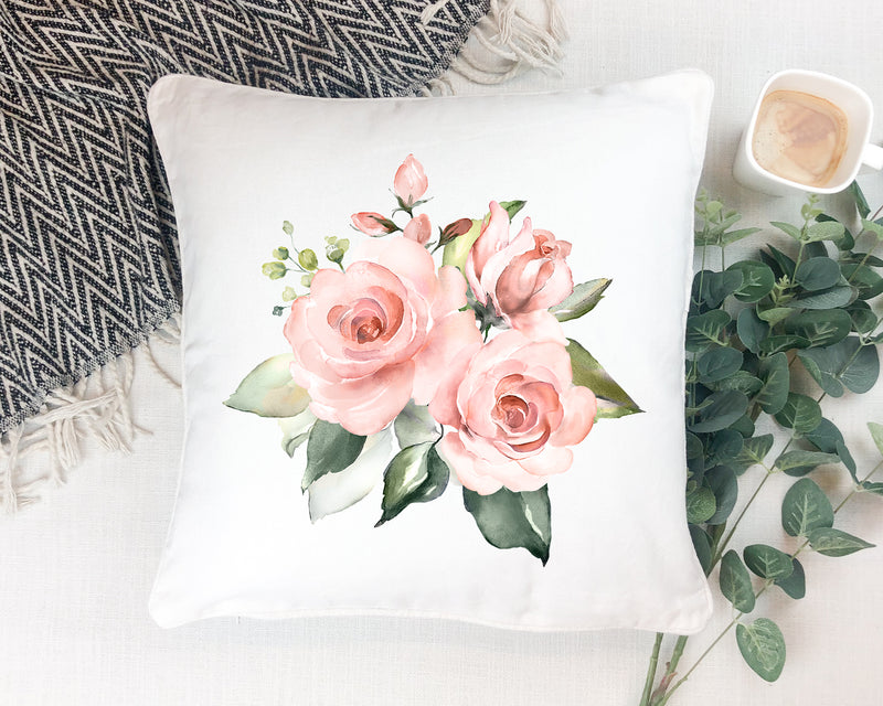 Pink Floral Roses Throw Pillow, Blush Pink  Watercolor Flowers Decorative Pillow P105