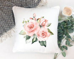 Pink Floral Roses Throw Pillow, Blush Pink  Watercolor Flowers Decorative Pillow P105