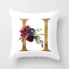 Floral Monogram Pillow, Burgundy Red Navy Blush Pink Gold Watercolor Flowers Decorative Pillow P110