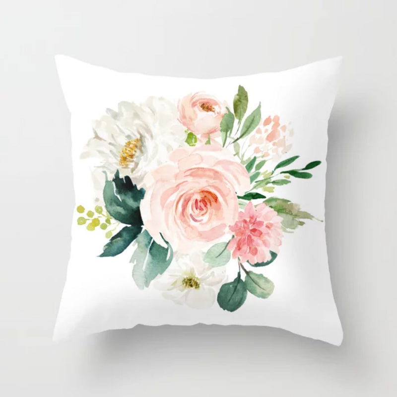 Blush Pink Floral Throw Pillow, Watercolor Pink Roses Flowers Decorative Pillow P107