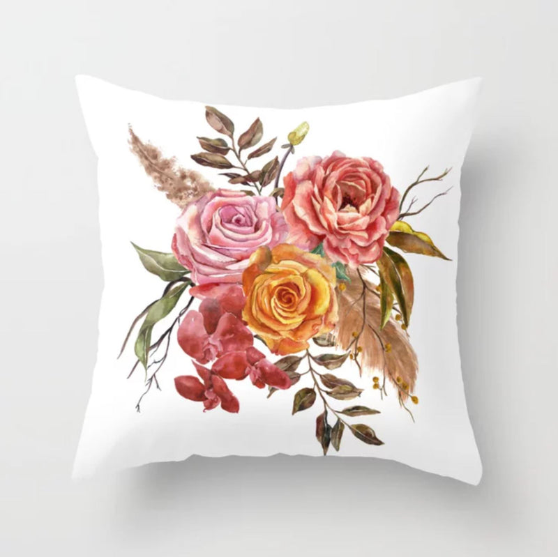 Bohemian Floral Pillow, Earth Tones Prange Brown Boho Flowers Decorative Pillow P106