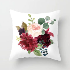 Floral Throw Pillow with Burgundy Red Navy Blush Pink Maroon Flowers P102