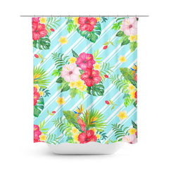 Tropical Floral Shower Curtain, Bath Mat