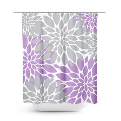 Purple Gray Dahlia Floral Shower Curtain, Bath Mat