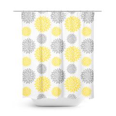 Yellow Gray Dahlia Floral Shower Curtain, Bath Mat