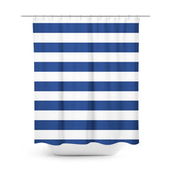 Navy Blue Stripes Shower Curtain, Bath Mat